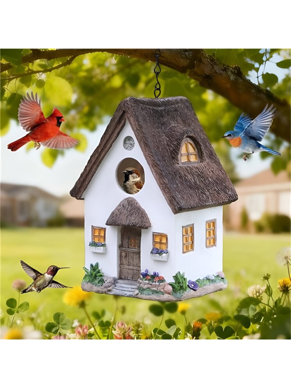 Bird Houses for Outside Rustic Cottage Birdhouse with Thatch Roof